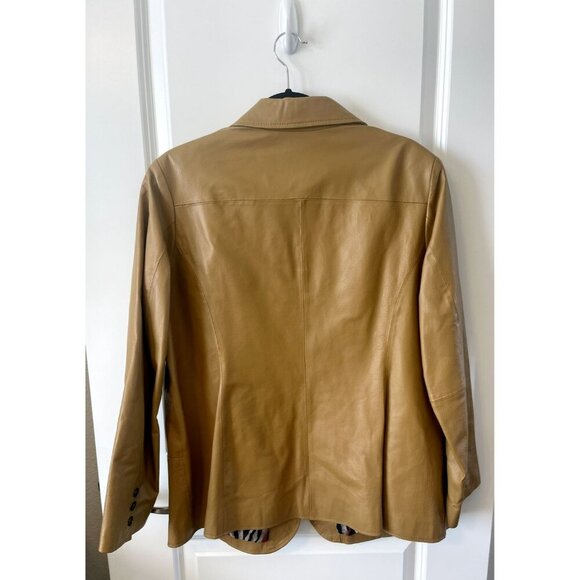 Denim & Co Womens Jacket Fitted 1x Genuine Leather Pintuck Moto Camel Brown - Picture 2 of 6